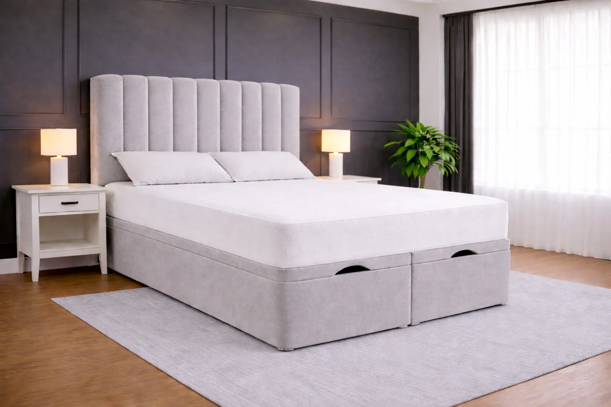 Linea Panel Plush Velvet Divan Ottoman Bed