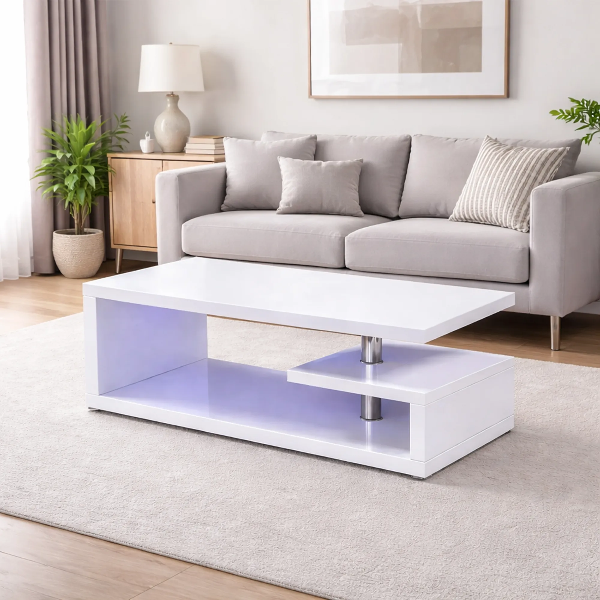 Astana LED Coffee Table – High Gloss Coffee Table with LED Lights, Modern White Living Room Table