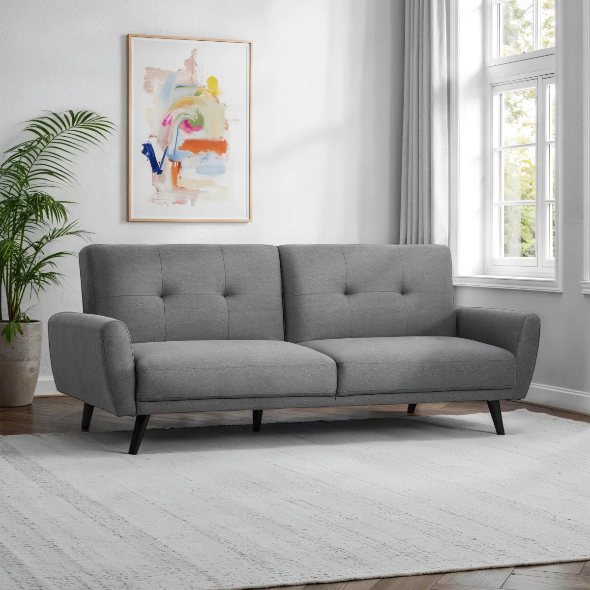 Monza Grey Linen Sofa Bed – Scandinavian Style Convertible Sofa Bed