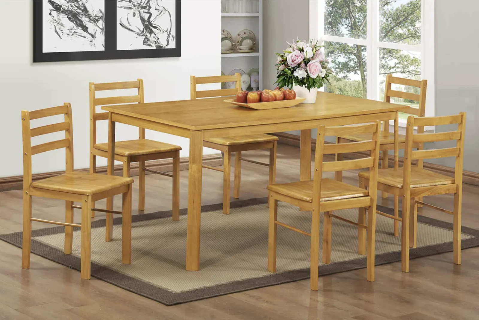 New York Large 150cm Solid Oak Dining Table & 6 Chairs Set