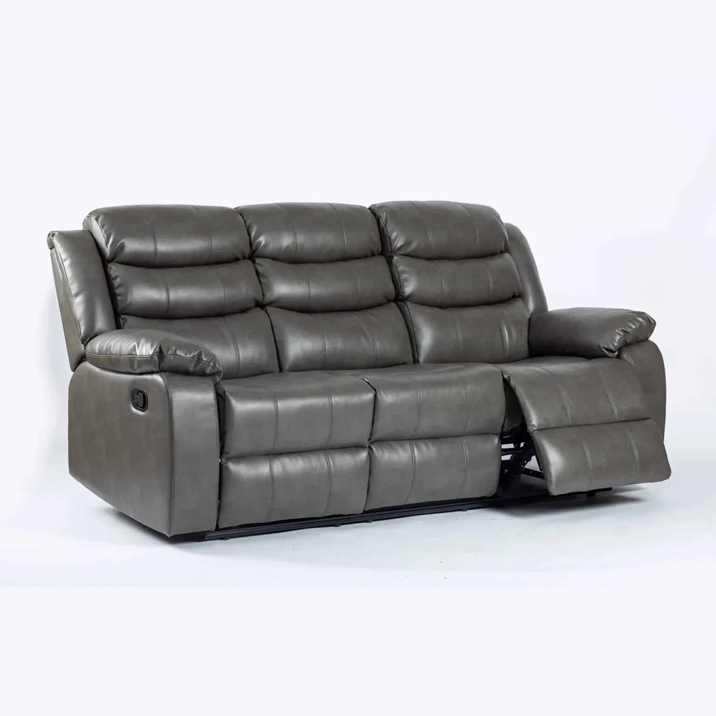 Turin Grey Aire Leather Manual Recliner Sofa – 3 Seater
