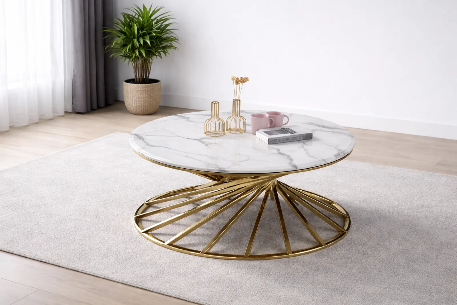 Axon Round Marble Coffee Table – Ivory Marble Effect & Gold Stainless Steel Coffee Table
