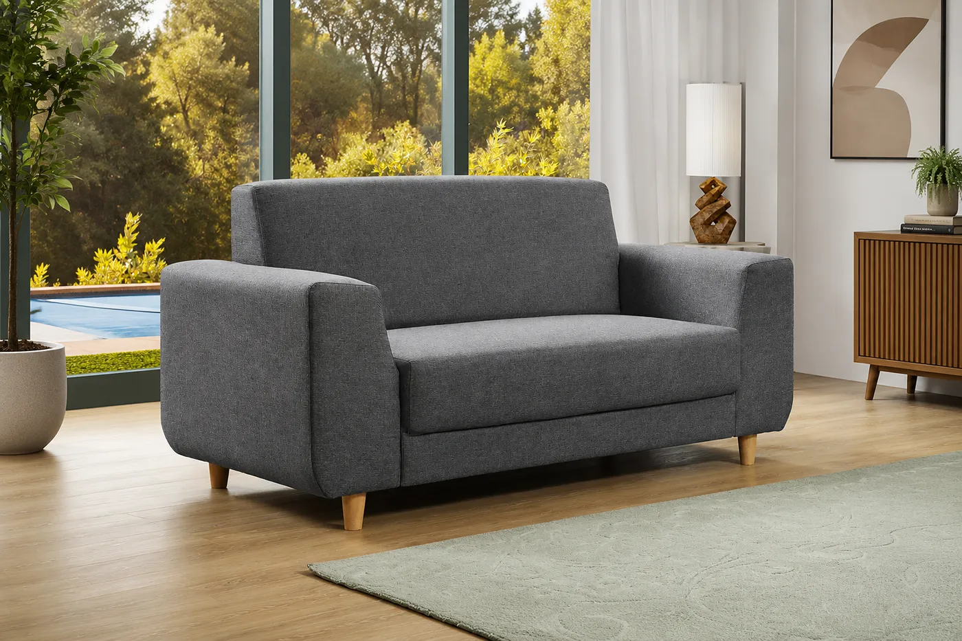 Fida 2 Seater Fabric Sofa – Dark Grey Upholstered Sofa