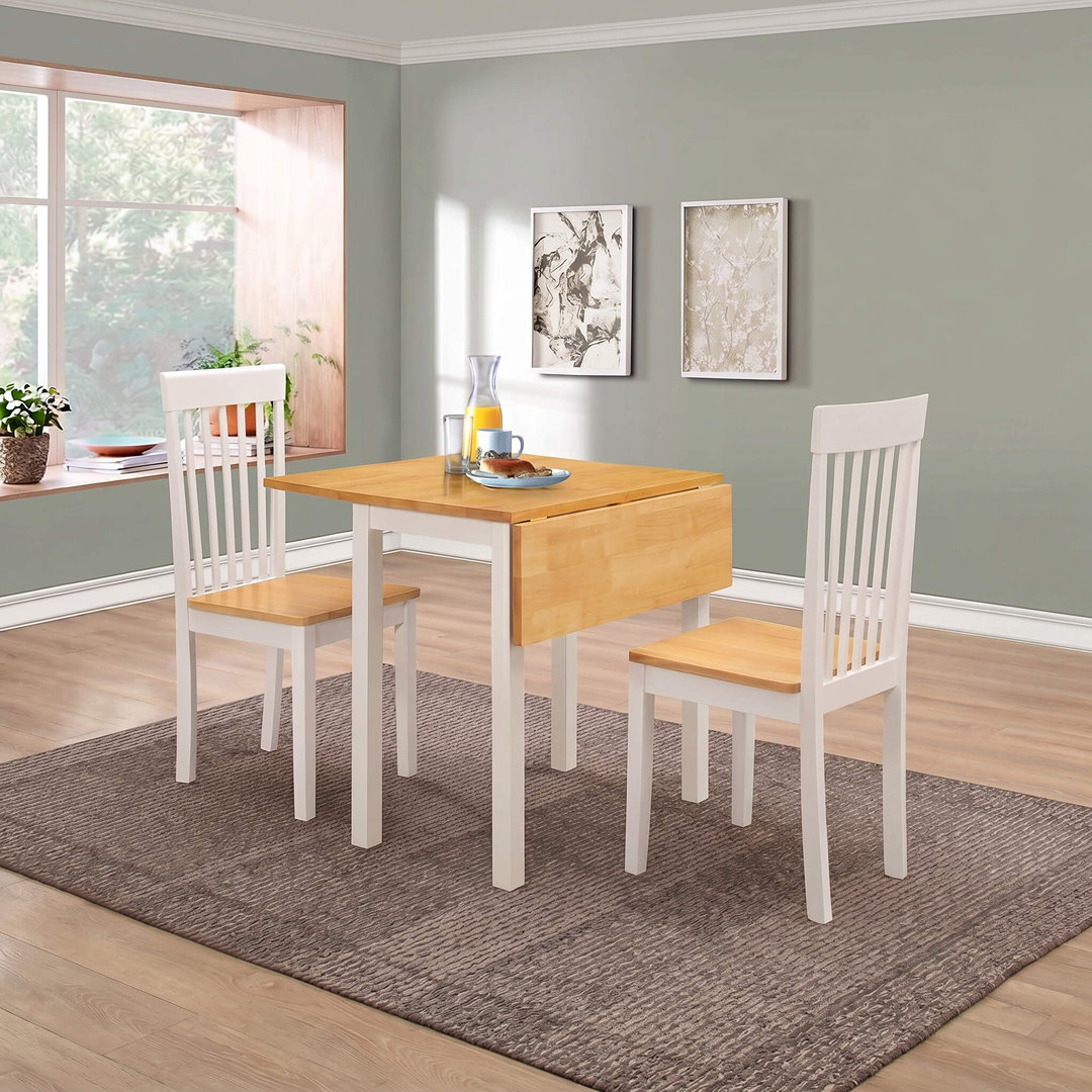 Atlas Amber White Solid Rubberwood Drop Leaf Dining Set with 2 White & Oak Dining Chairs