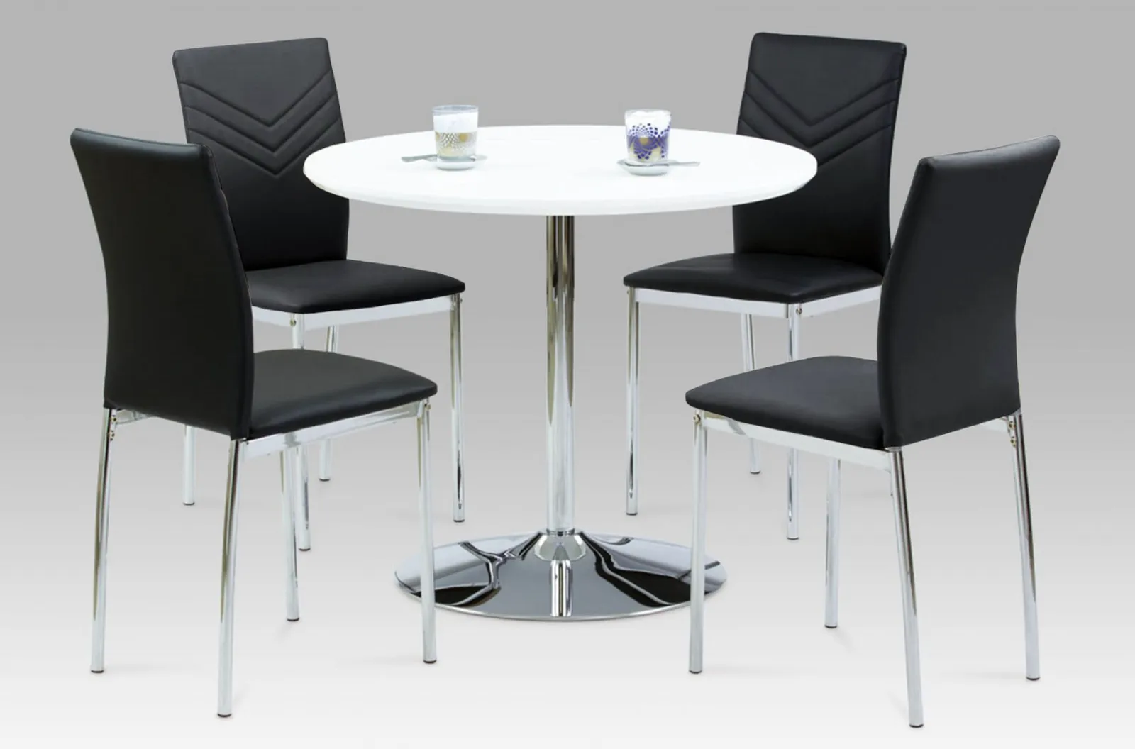 Sylvia White High Gloss Round Dining Table - Chrome Pedestal Base