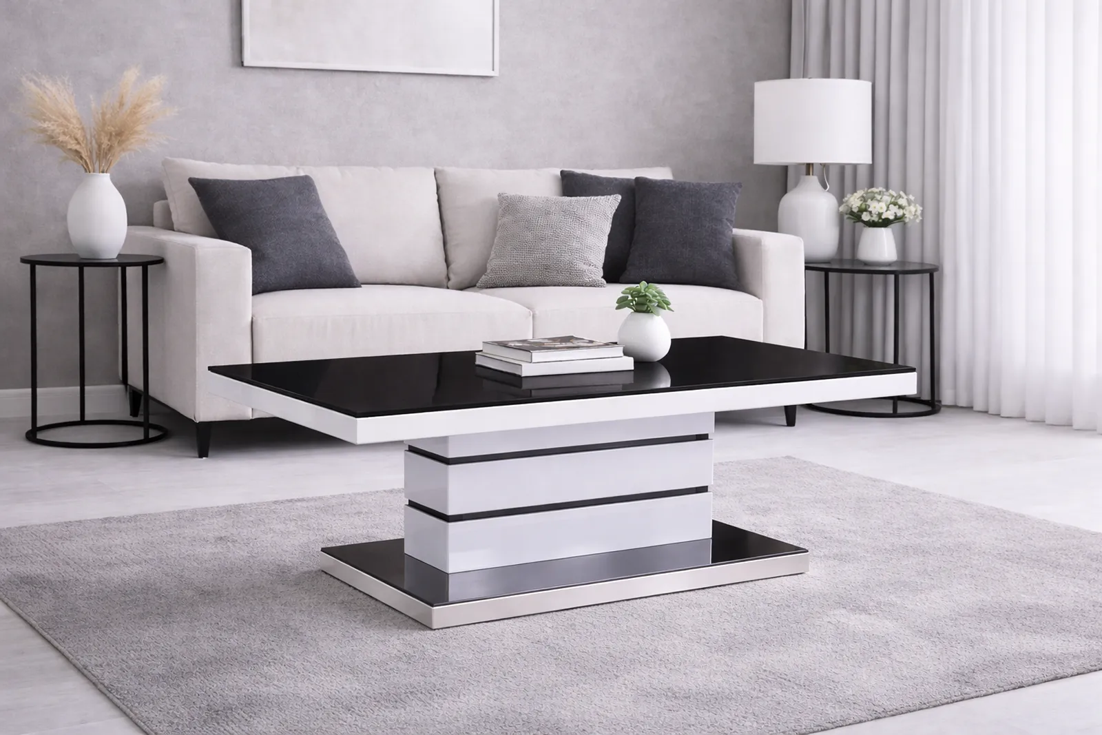 Aldridge High Gloss Coffee Table – White with Grey or Black Glass Top