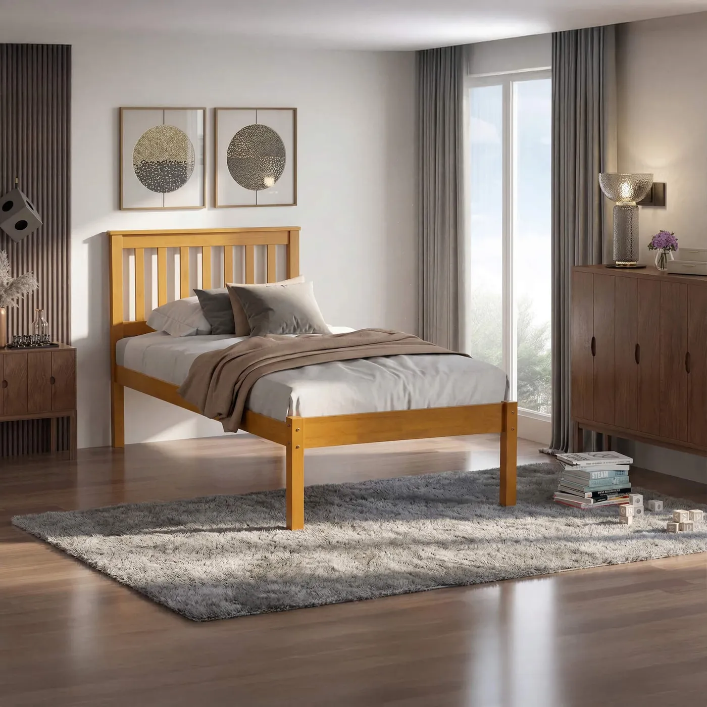 Otto Antique Pine Wooden Bed Frame – Solid Wood Single, Small Double & Double Bed