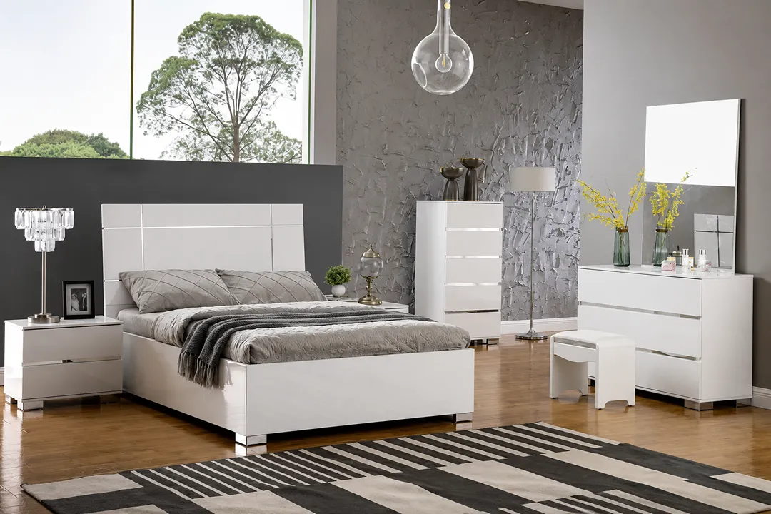 Helsinki White High Gloss Bed Frame – Double & King Size