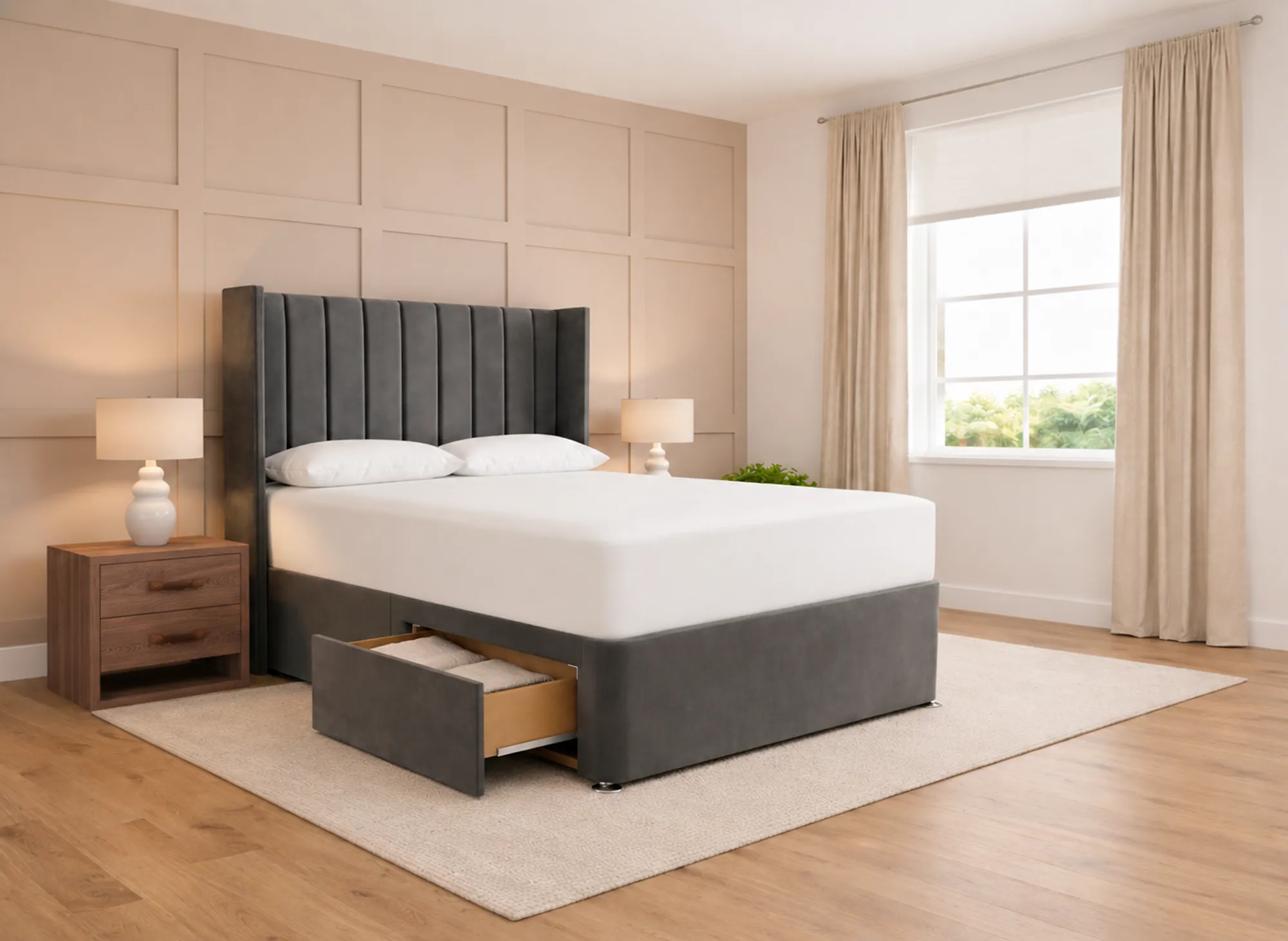 Linea Wing Panel Divan Bed Base – Small Double+