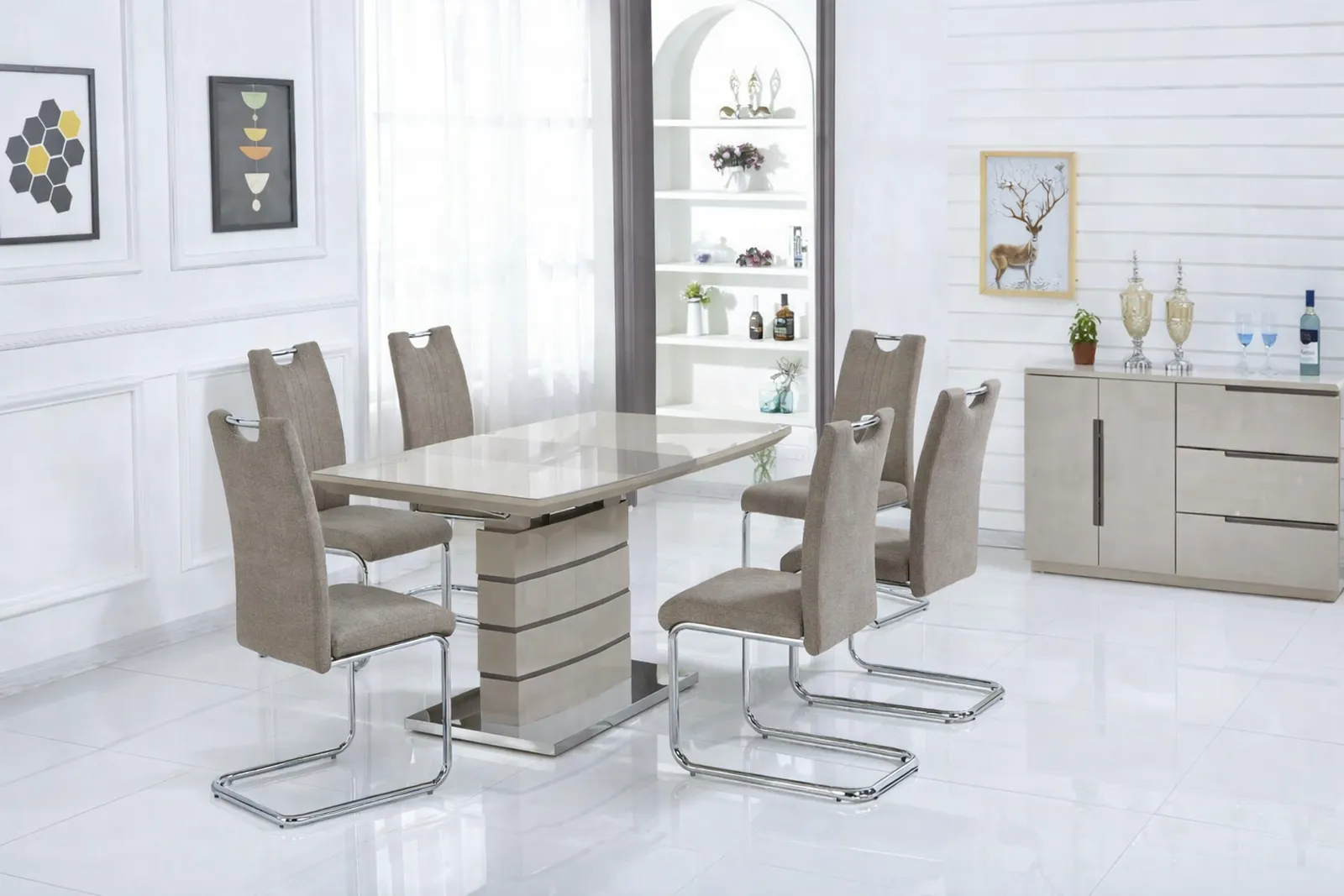 Knightsbridge 140–180cm Extending High Gloss Dining Table with Tempered Glass Top – 6 Seater Rectangular Dining Table