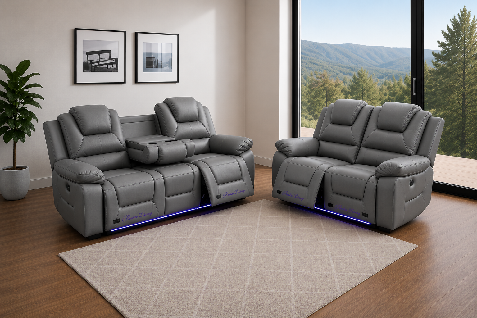 Oxford Faux Leather Electric Recliner 3+2 Sofa Suite