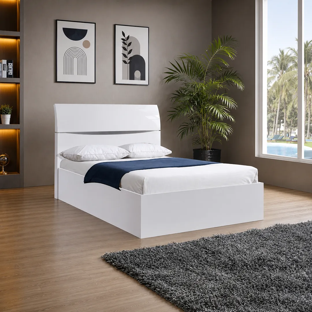Arden White High Gloss Ottoman Storage Bed Frame – Double & King Size