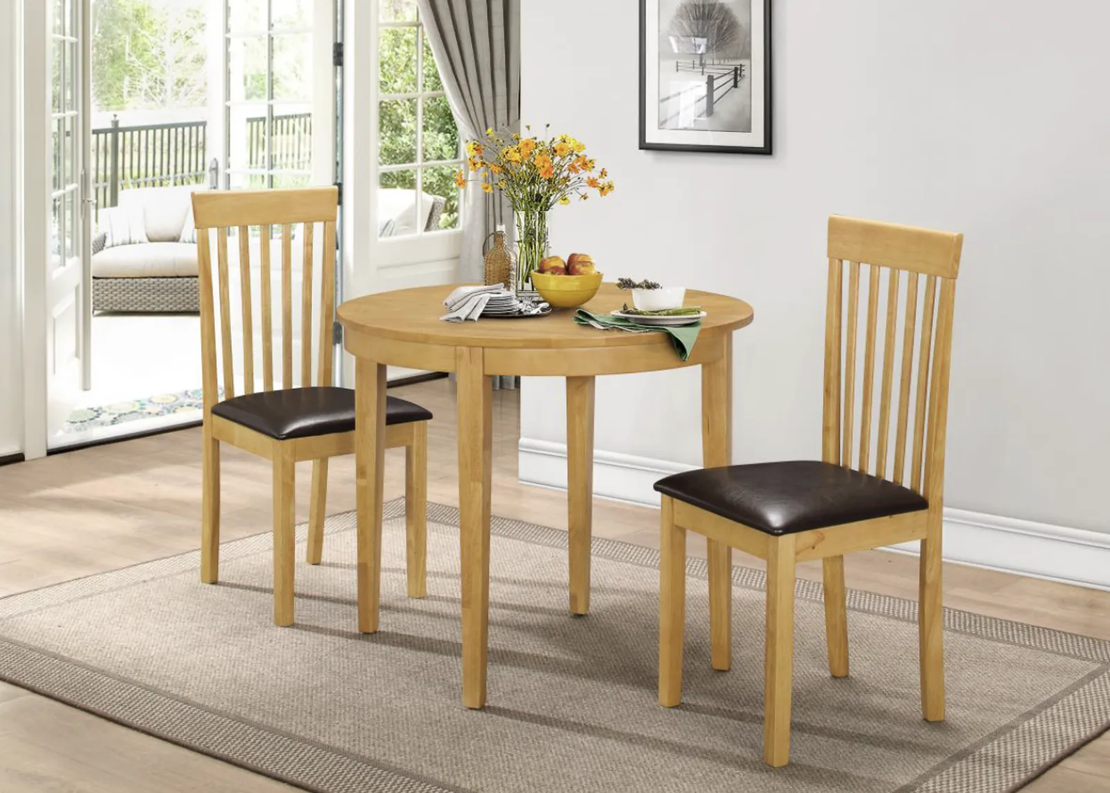 Lunar Foldable Round Dining Table - Oak Finish 90cm 2 Seater Kitchen & Dining Room Table