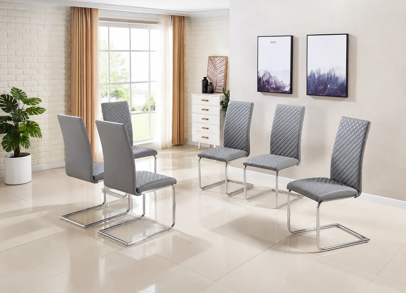 Dresden Grey PU Leather Dining Chairs with Chrome Cantilever Frame – Sets of 2, 4 or 6