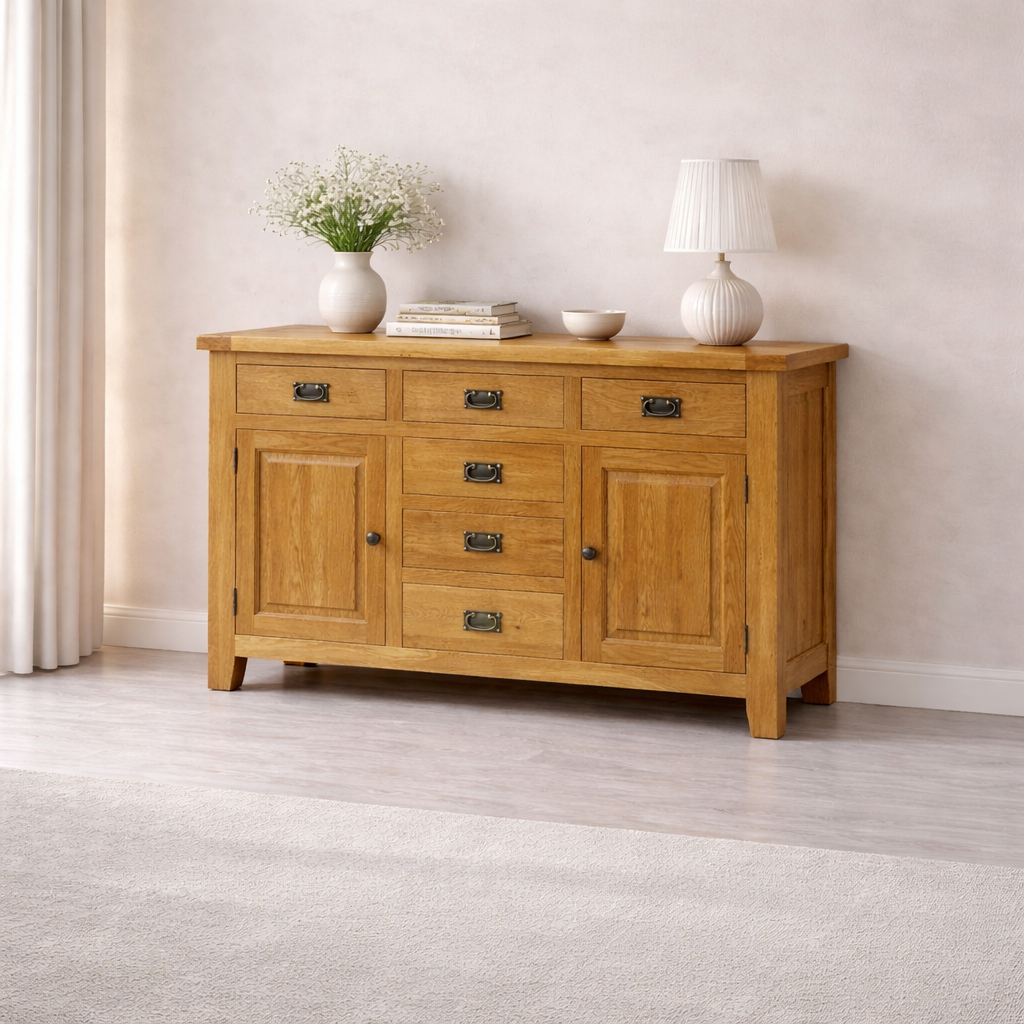 Acorn Solid Oak Sideboard Large 2 Doors & 6 Drawers