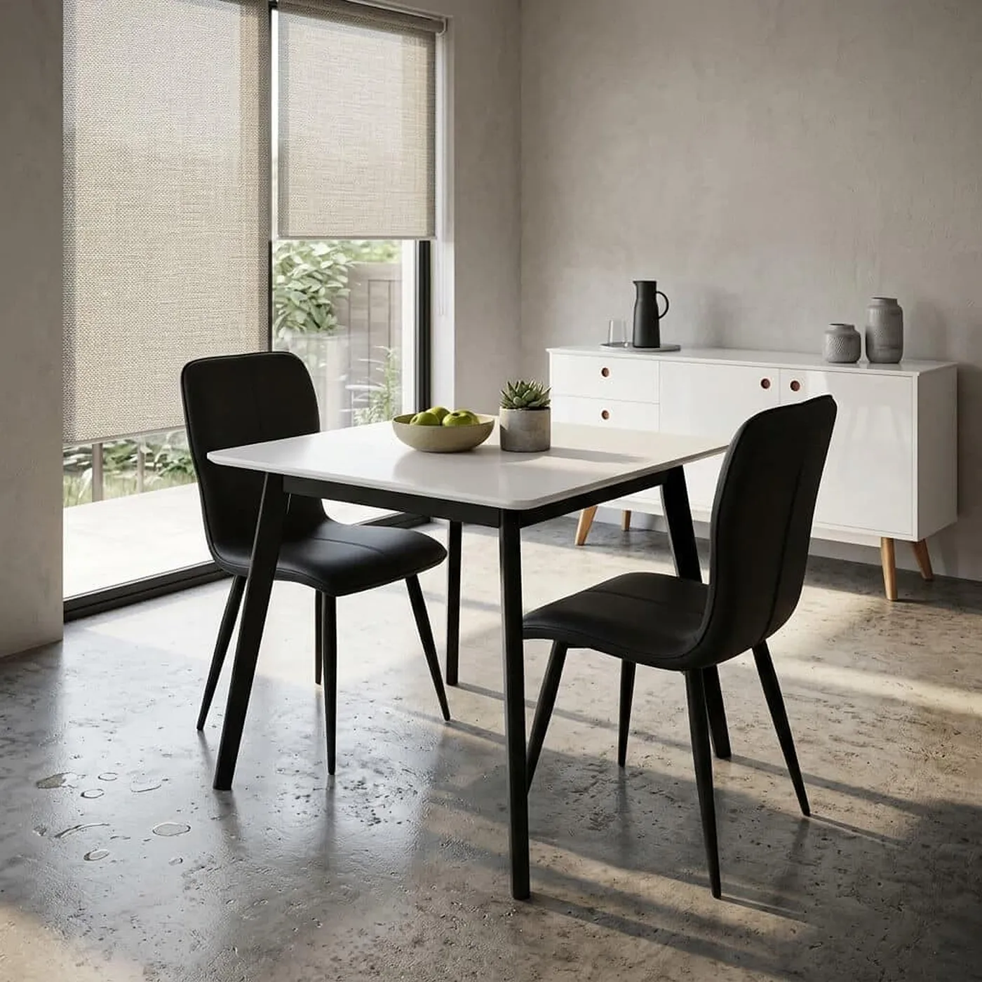 Belgium 80cm Small White Dining Table with Black Legs – Square 2 Seater Kitchen Table