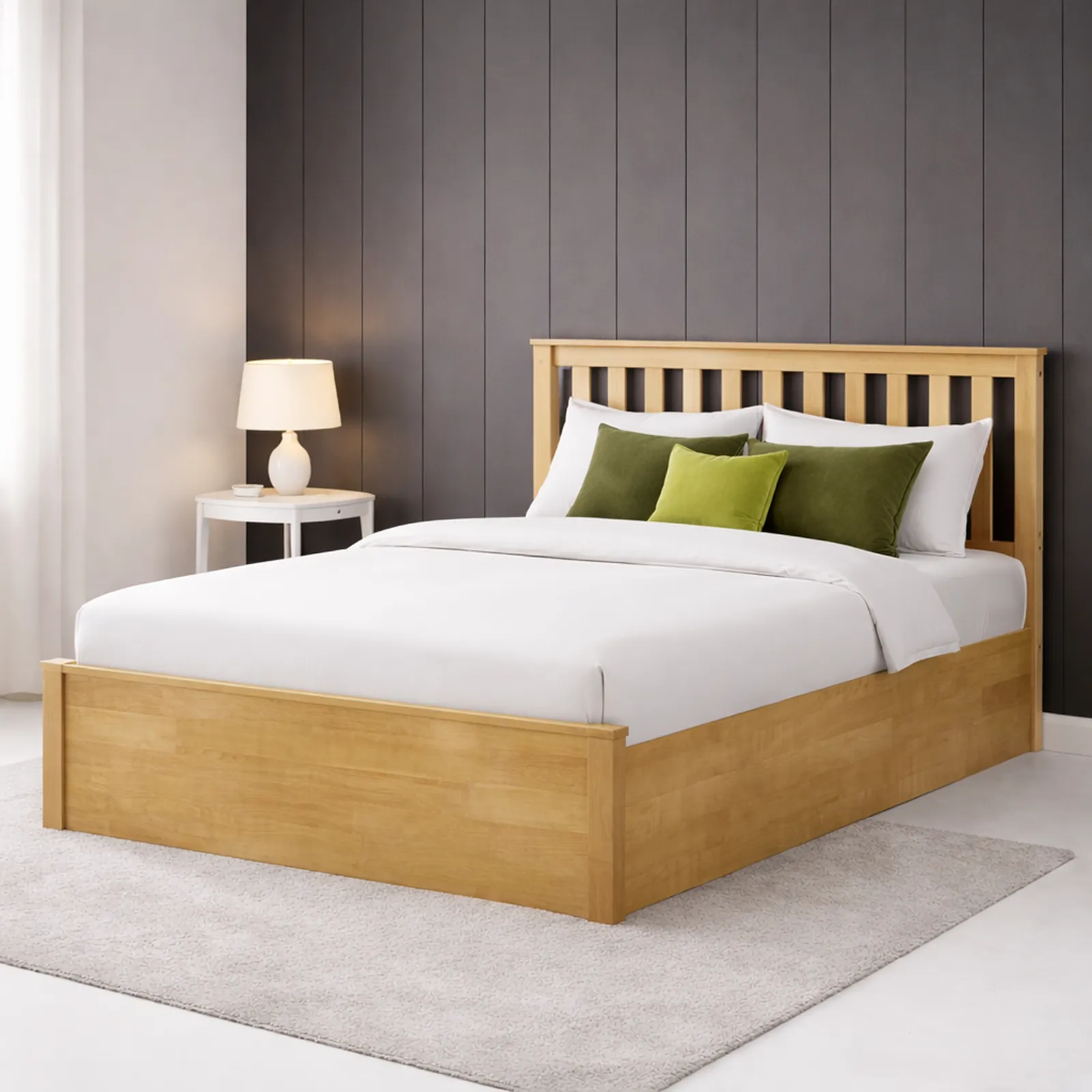 Zoe Oak Ottoman Storage Bed – Solid Rubberwood