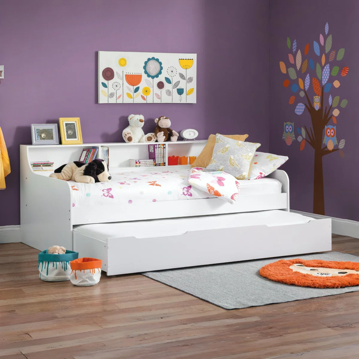Grace Pure White Day Bed with Pull Out Trundle/Underbed Storage
