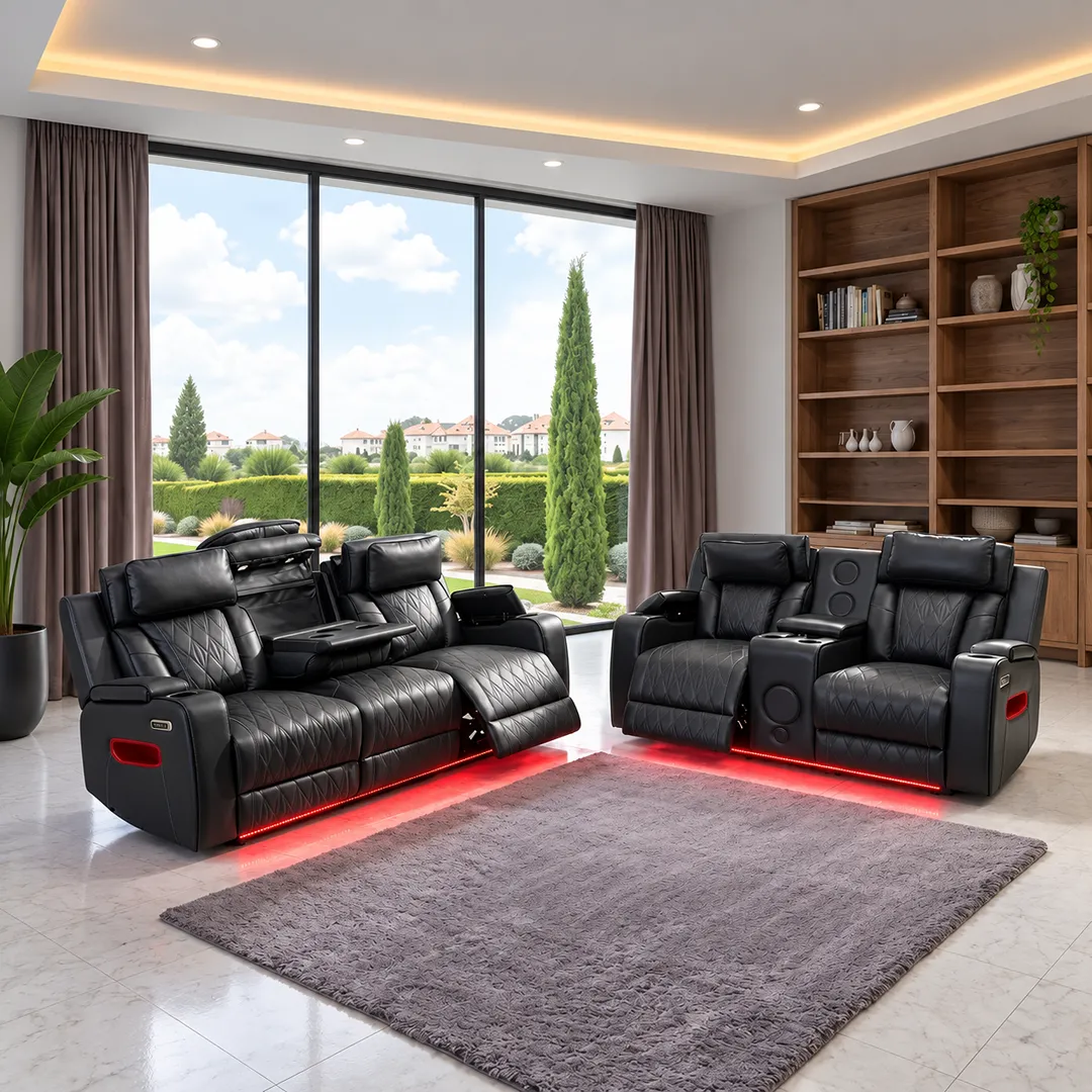 Osman Entertainment 3+2 Electric Recliner Sofa Suite – Premium Leather | Black, Grey & Cream