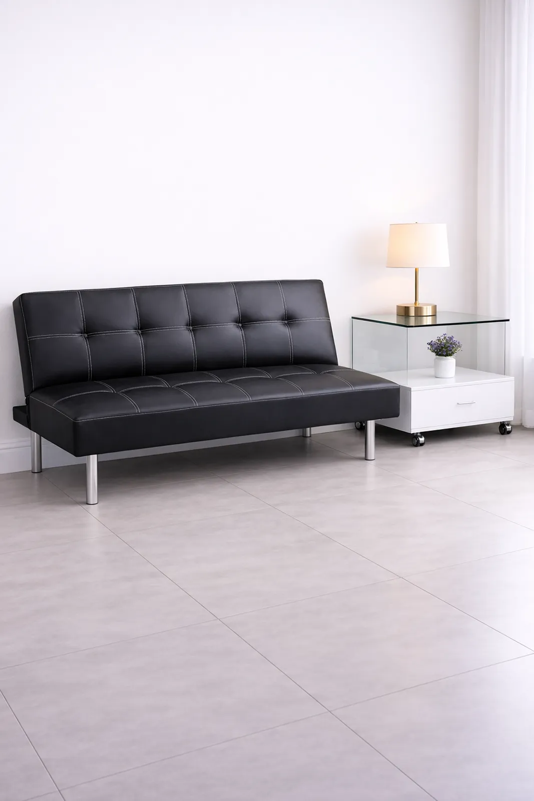 Venus 3 Seater Faux Leather Sofa Bed – Convertible Sofa Bed – Black