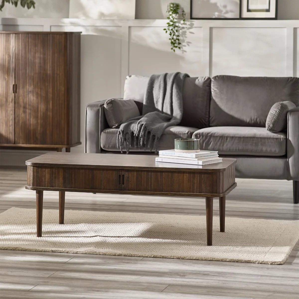 Julian Bowen Arya Dark Oak Effect Coffee Table with Sliding Tambour Doors & Hidden Storage