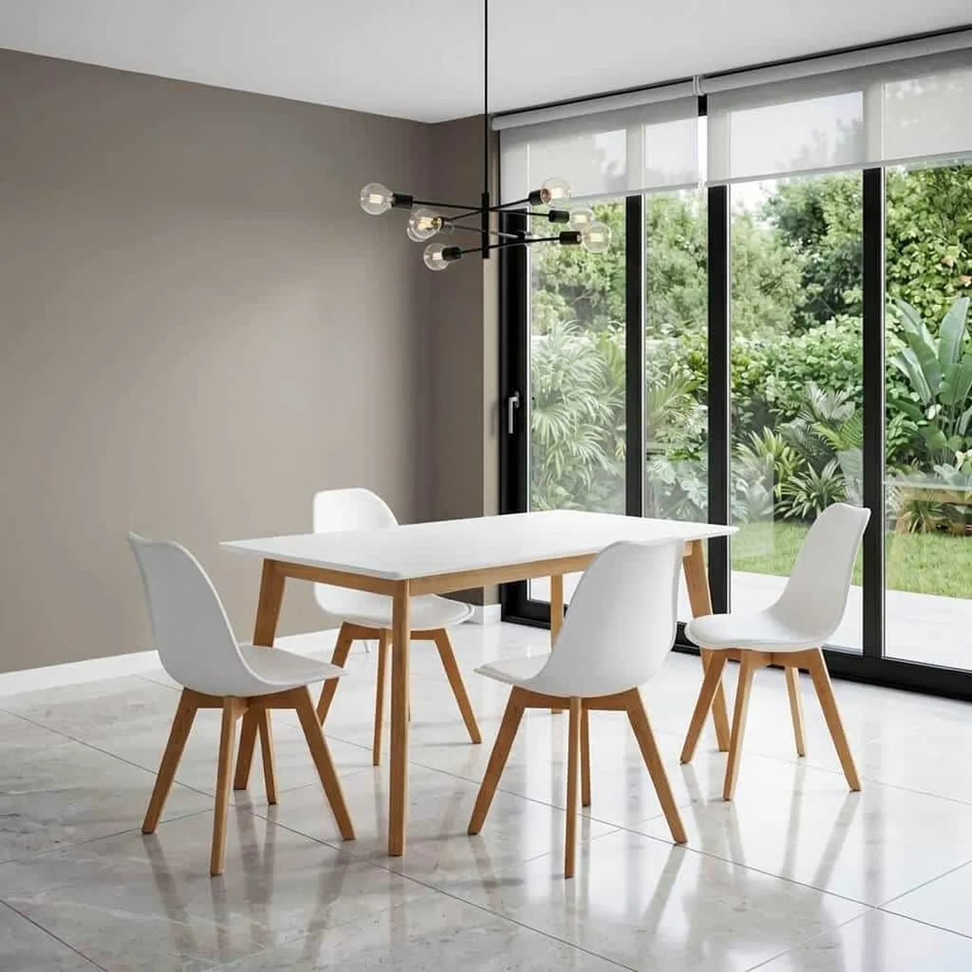 Belgium Medium White Dining Table with 4 White Dining Chairs