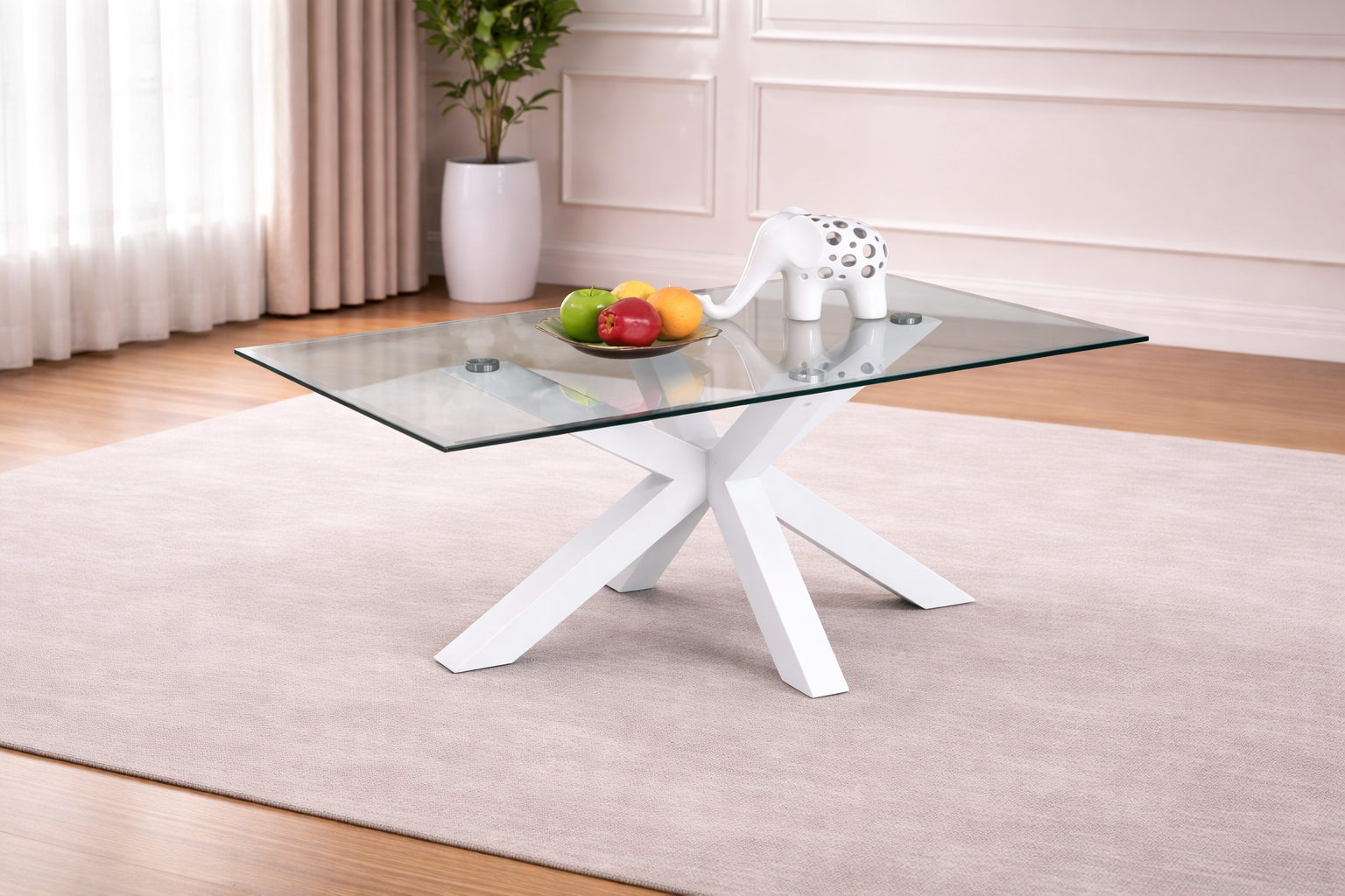 Langley High Gloss Coffee Table with Glass Top | Modern Living Room Centre Table