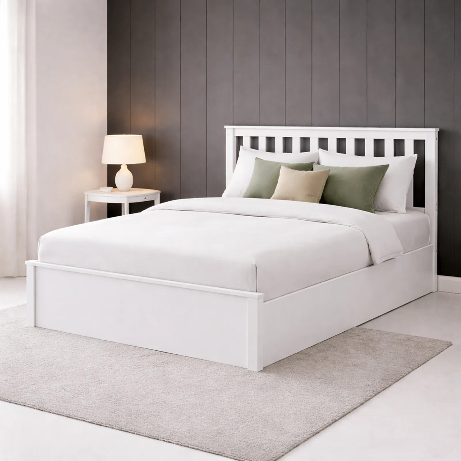 Zoe Solid Rubberwood White Storage Bed Frame – Double & King Size