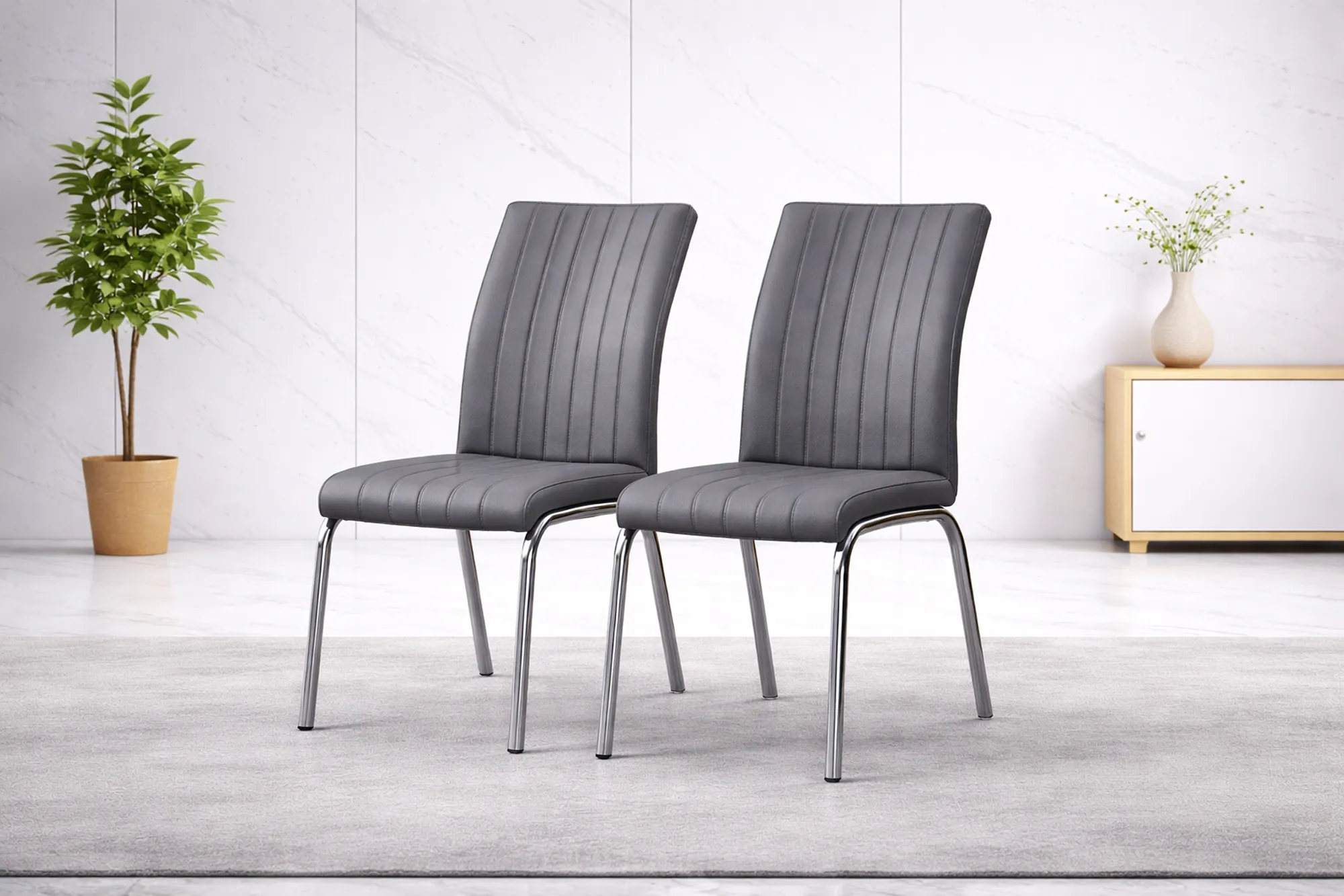 Zurich Grey PU Dining Chairs with Chrome Legs – Sets of 2, 4 or 6