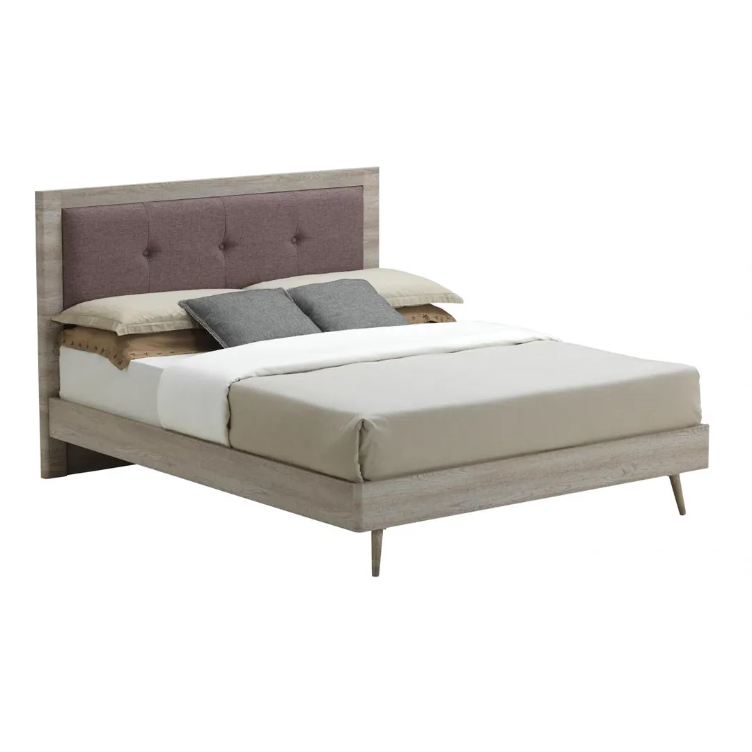 Belvoir Grey Oak Bed with Mocca Fabric Headboard – Double & King Size