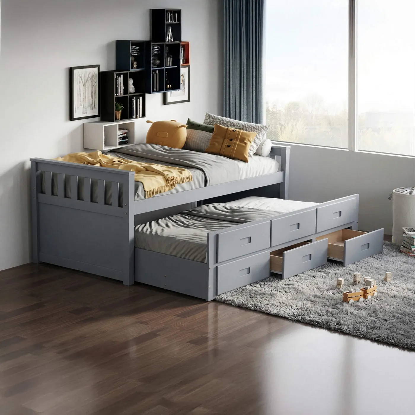 Captains Grey Single Bed with Underbed & Storage Drawers