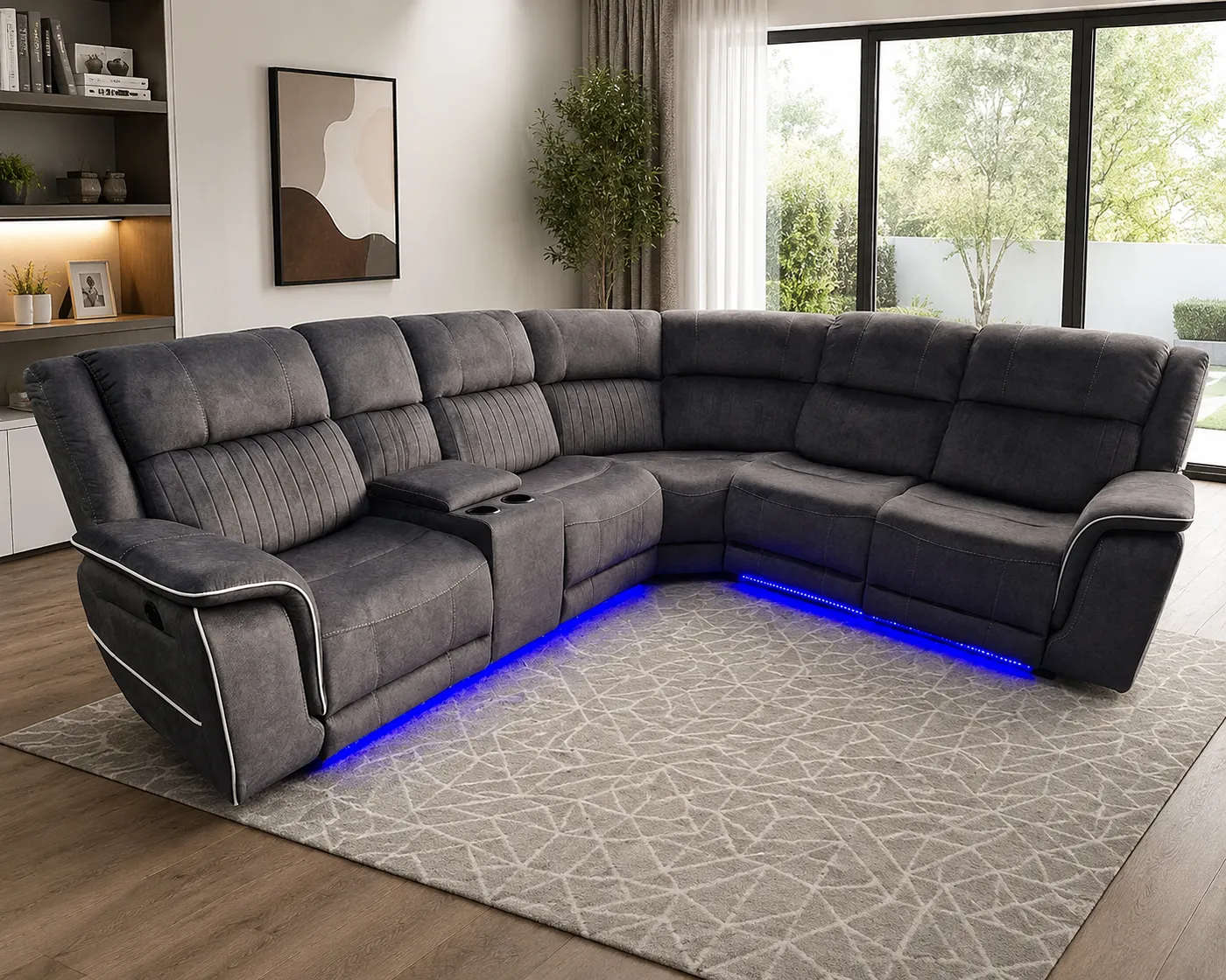 Hannah Electric Micro Fibre Fabric Corner Recliner Sofa – Grey L Shape Sofa