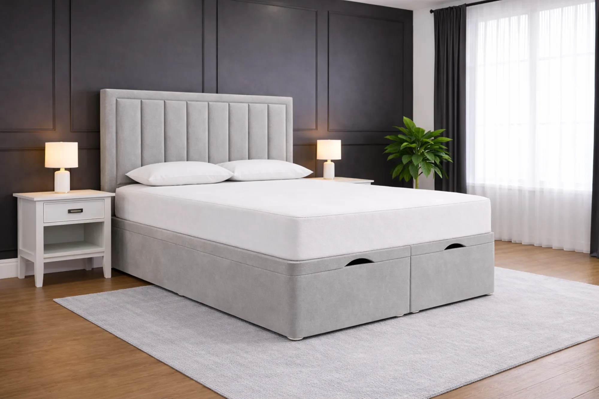 Linea Framed Panel Plush Velvet Divan Ottoman Bed