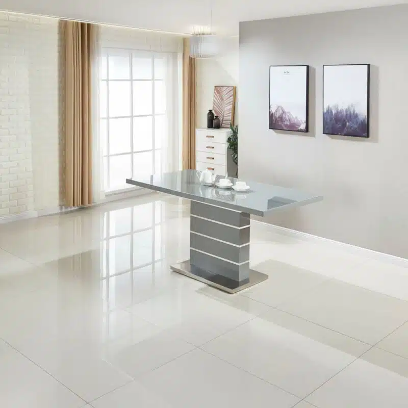Dresden 120-160cm Grey High Gloss Extending Dining Table with Tempered Glass Top