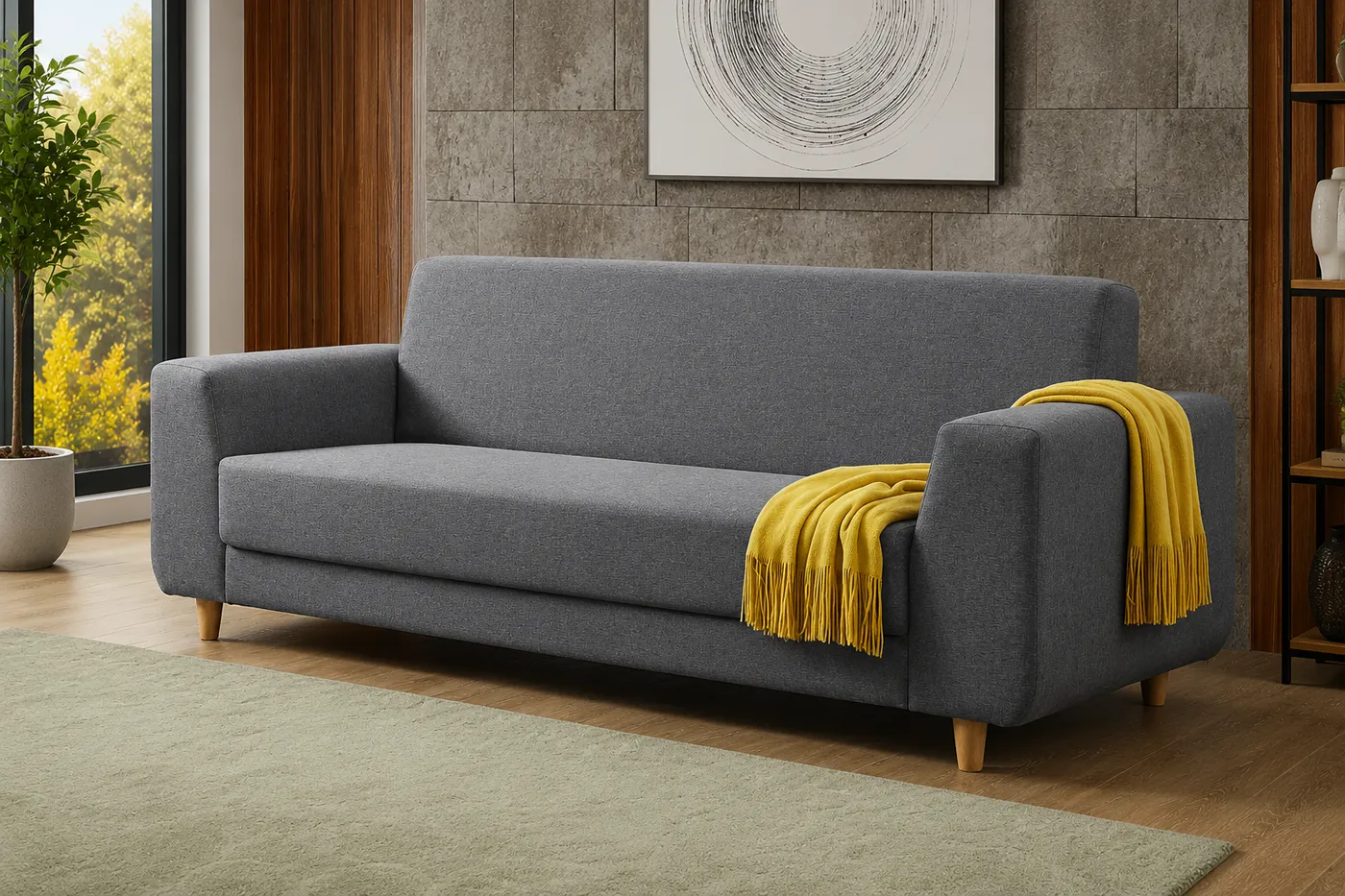 Fida 3 Seater Fabric Sofa – Dark Grey Upholstered Sofa