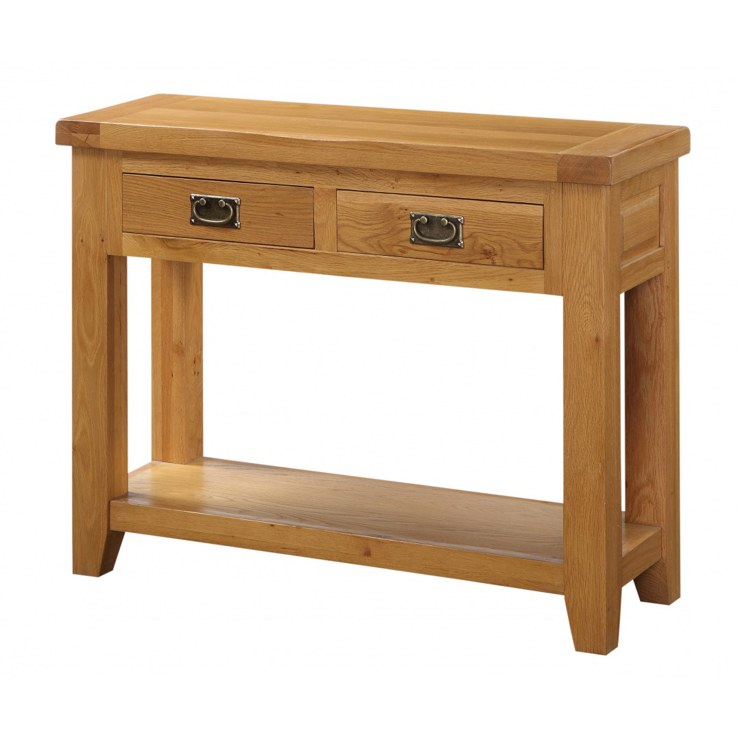 Acorn Solid Oak Hall Table with 2 Drawers – Hallway Console Table