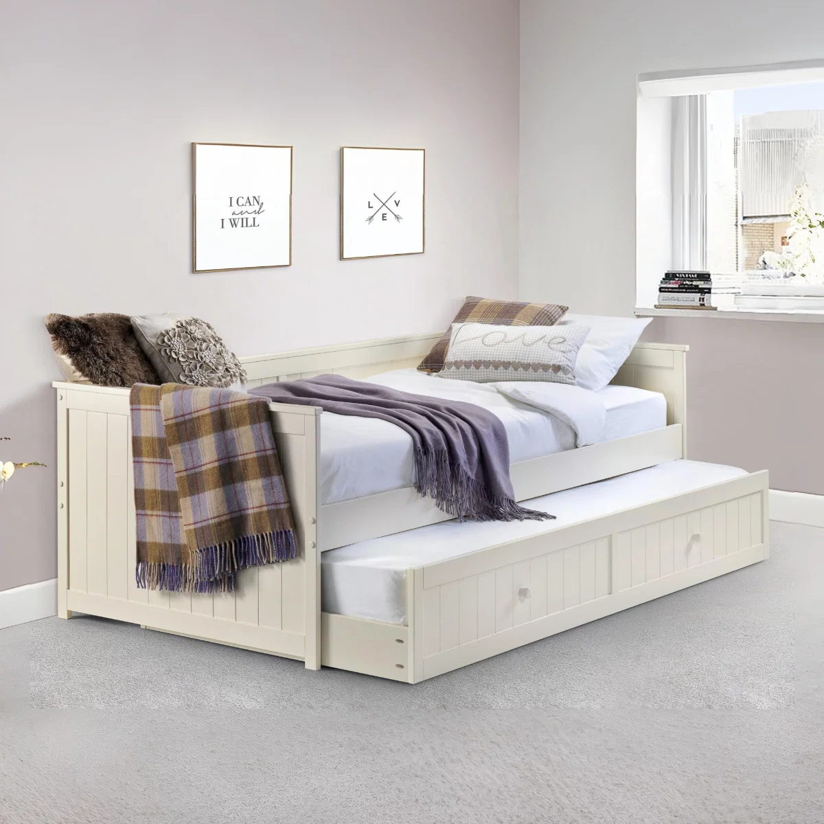 Jessica Stone White Day Bed with Pull Out Trundle
