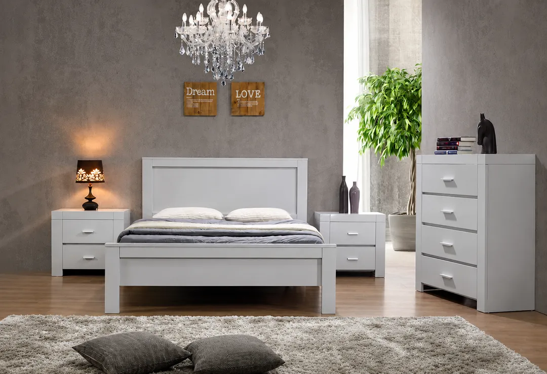 California Grey Wooden Bed Frame – Double & King Size Solid Wood Bed