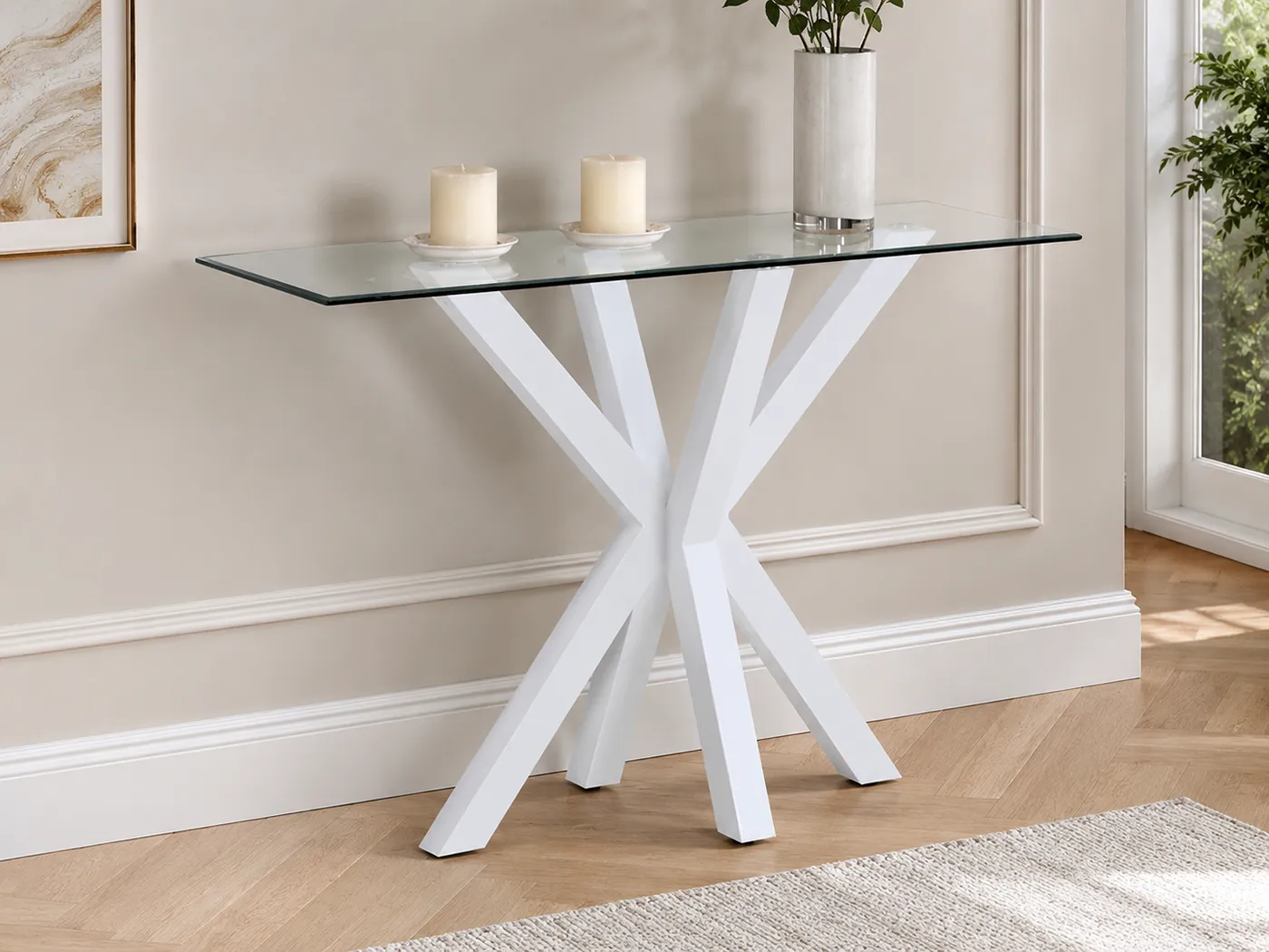 Langley High Gloss Console Table with Glass Top | Modern Hallway, Entryway & Sofa Table