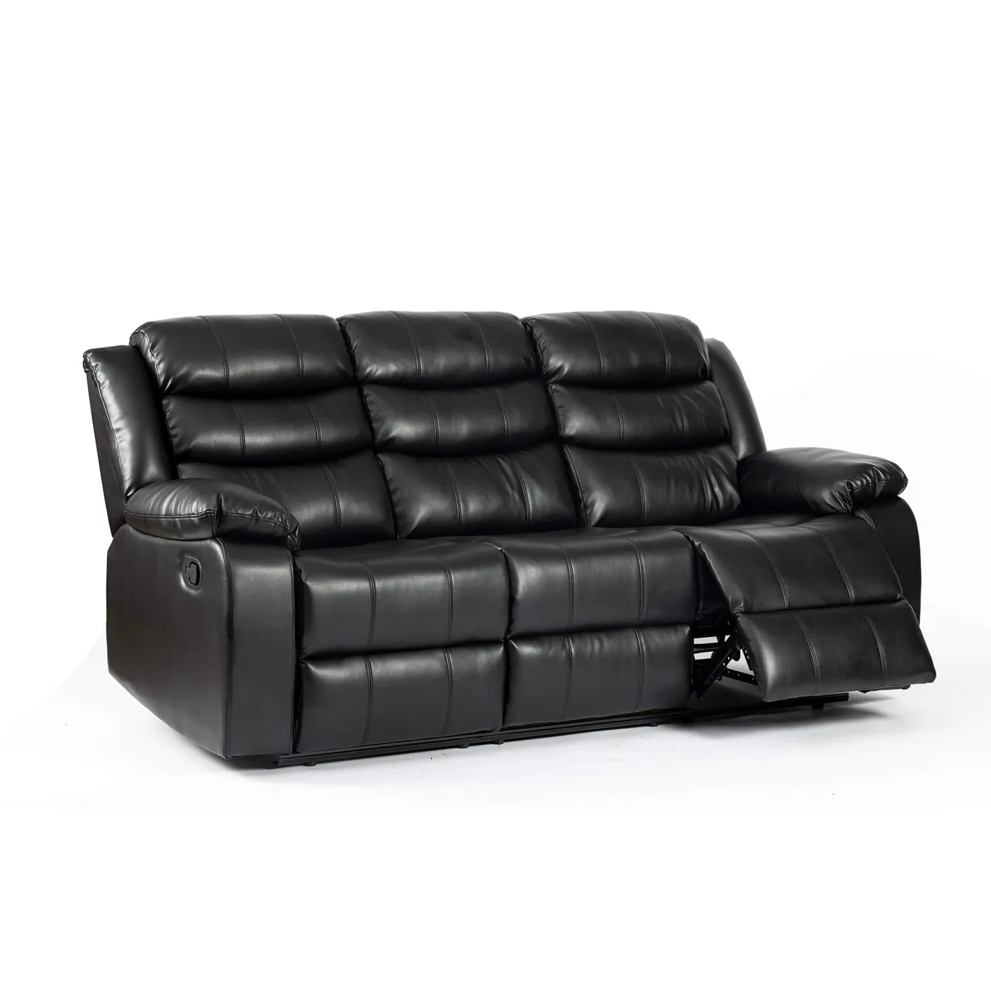 Turin Black Aire Leather Manual Recliner Sofa – 3 Seater