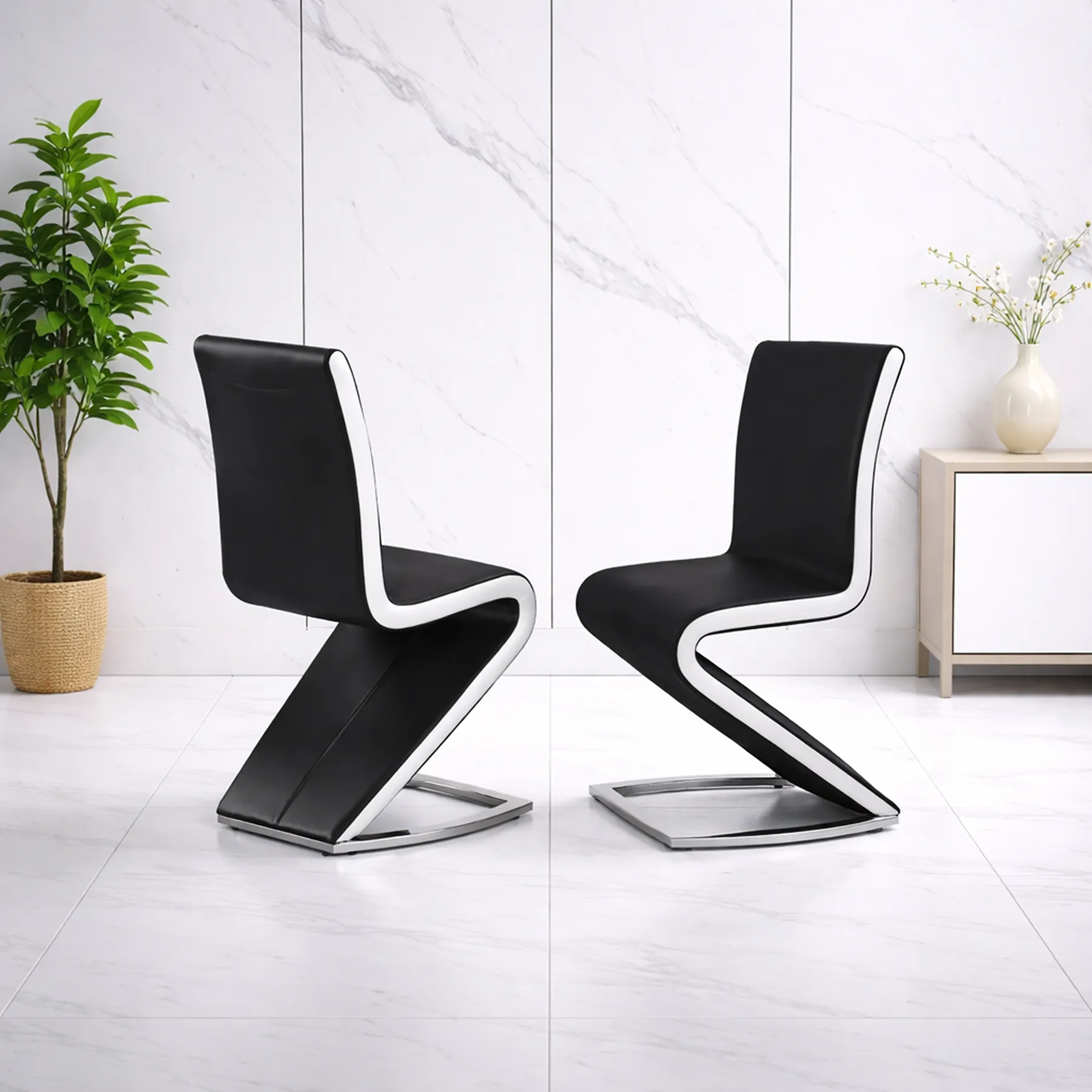 Aldridge Black Dining Chairs with White PU Sides – Sets of 2, 4 or 6