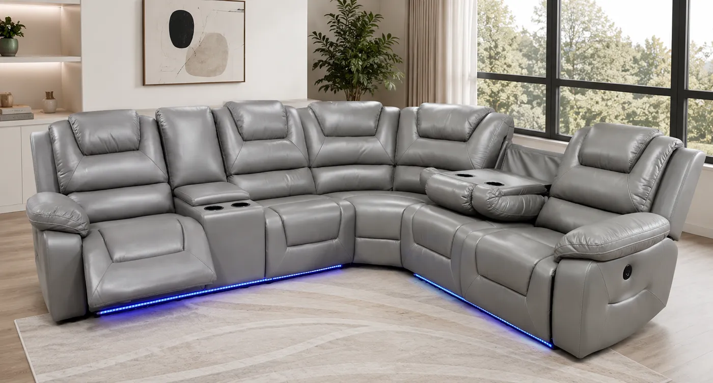 Oxford Leather Electric Recliner Corner Sofa