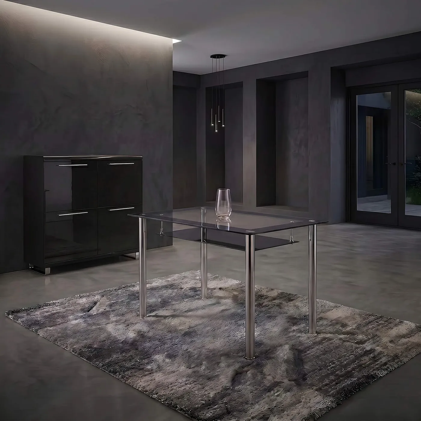 Andora 120cm Clear Glass Dining Table with Black Border - Modern 4 Seater Kitchen & Dining Room Table