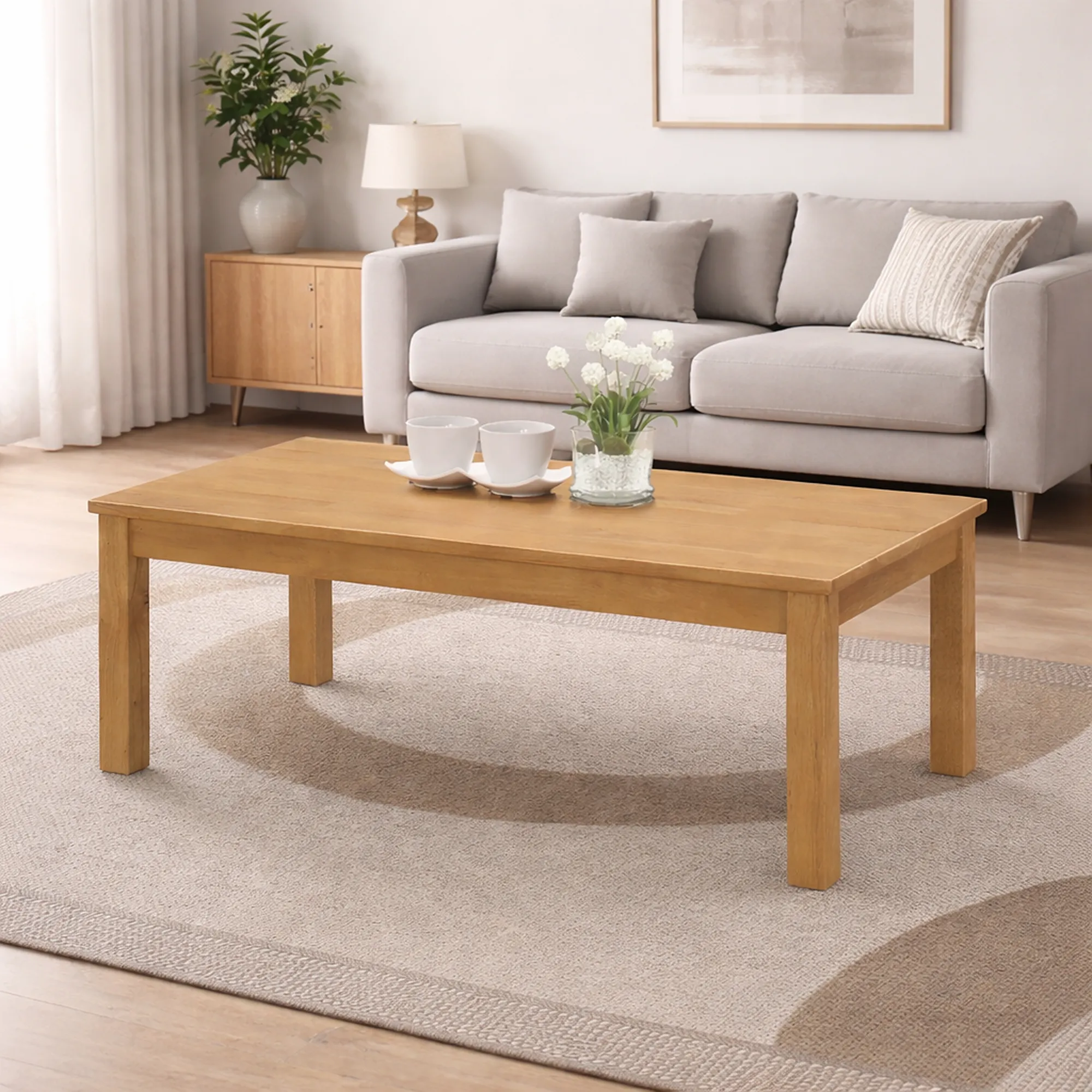 New York Natural Oak Coffee Table – Solid Rubberwood Wooden Coffee Table