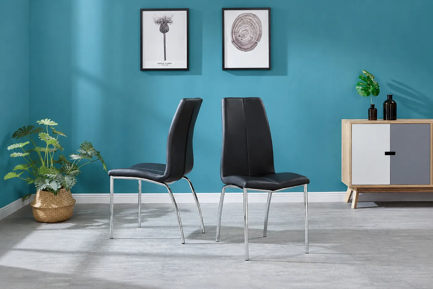 Scimitar Black PU Dining Chairs with Chrome Legs – Sets of 2, 4 or 6