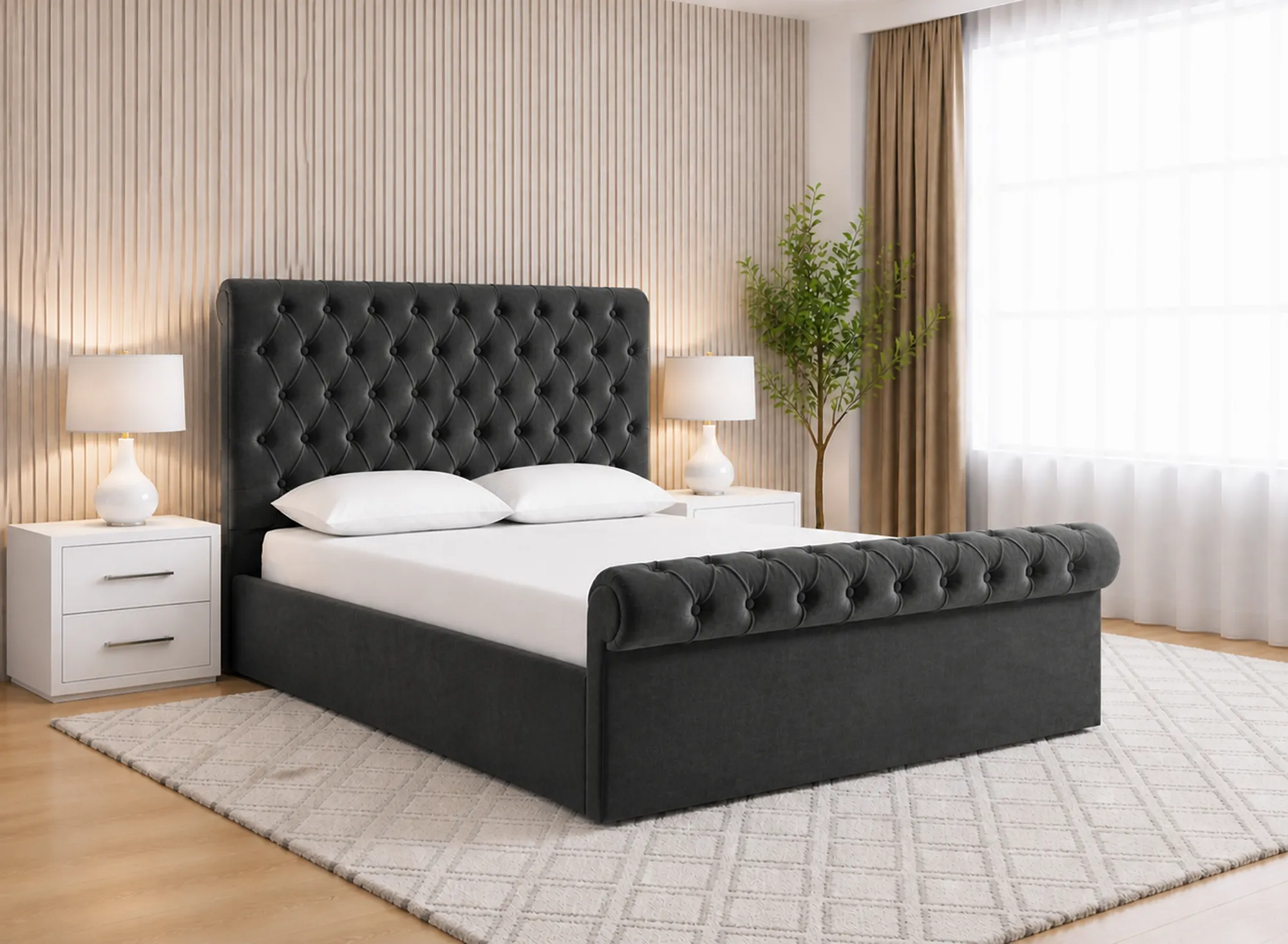 Belmont Chesterfield Sleigh Upholstered Bed Frame