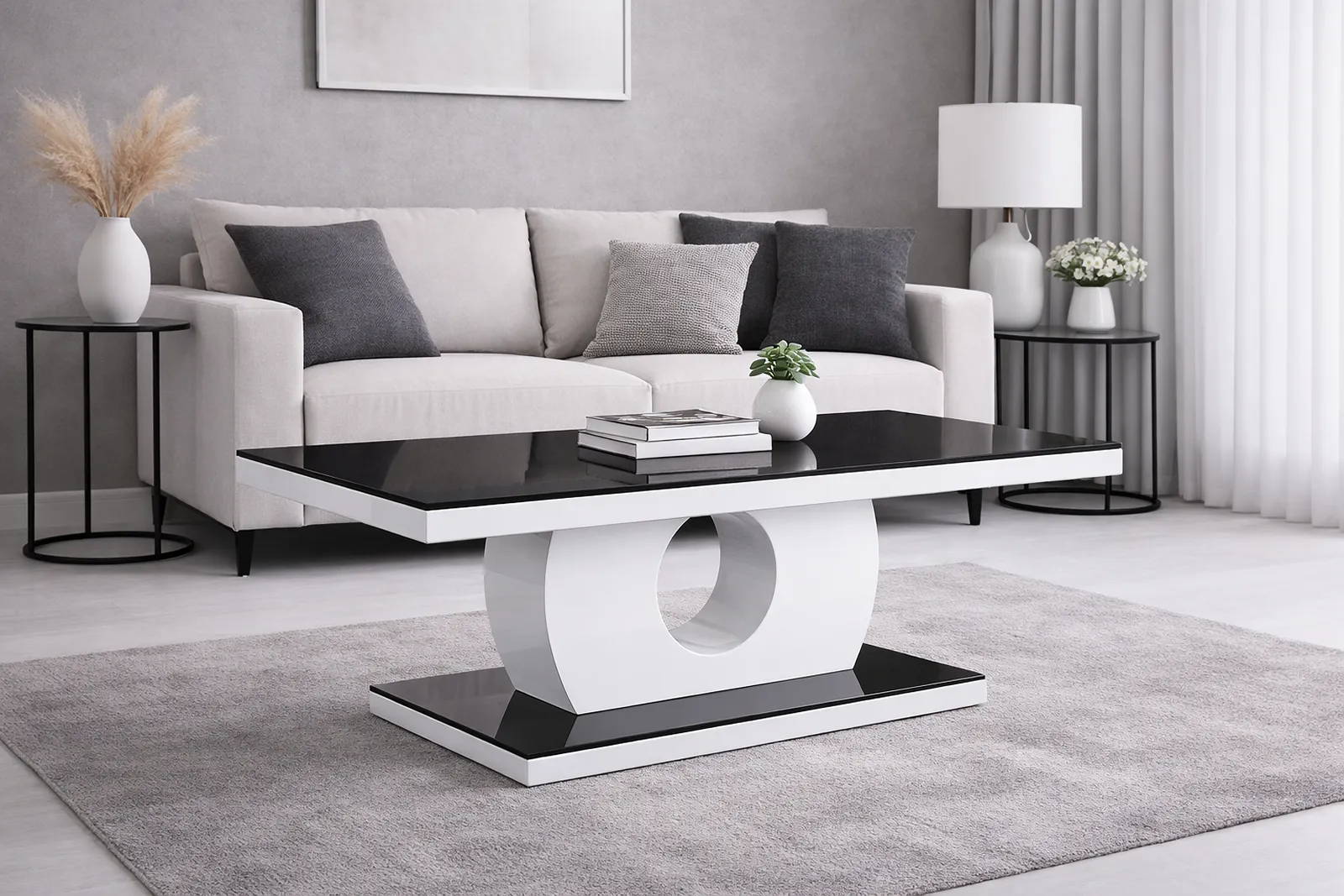 Edenhall High Gloss Glass Coffee Table – Black & White or Grey & White Modern Coffee Table