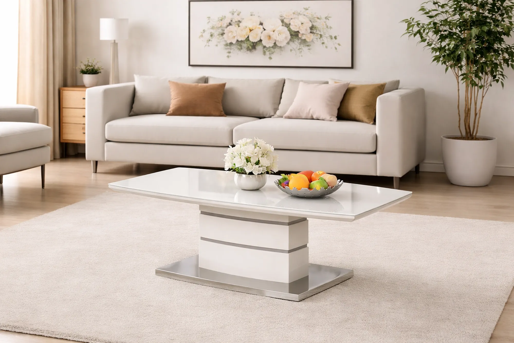 Knightsbridge Coffee Table with Glass Top - Modern Tempered Glass Centre Table