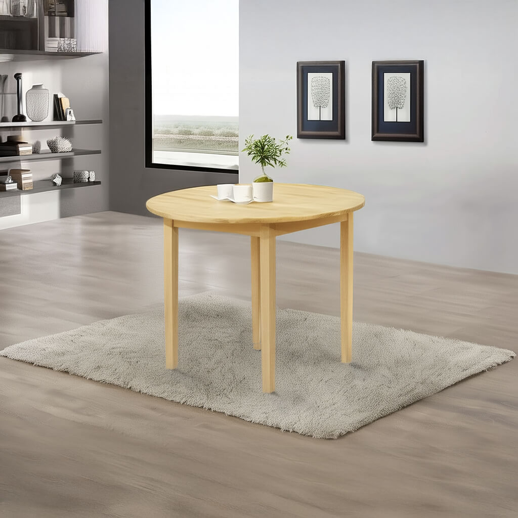 New York 102cm Round Solid Rubberwood Dining Table – Natural Finish