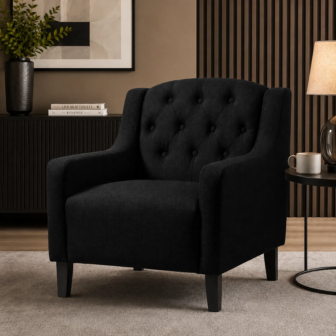 Pemberley Black Fabric Armchair | Upholstered Accent Chair